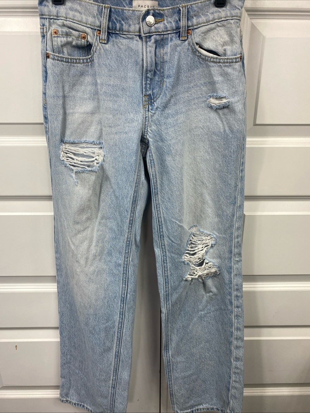 Pacsun Jordyn Low Rise Straight Jeans Blue Destroyed Light Wash 23 Baggy Cotton